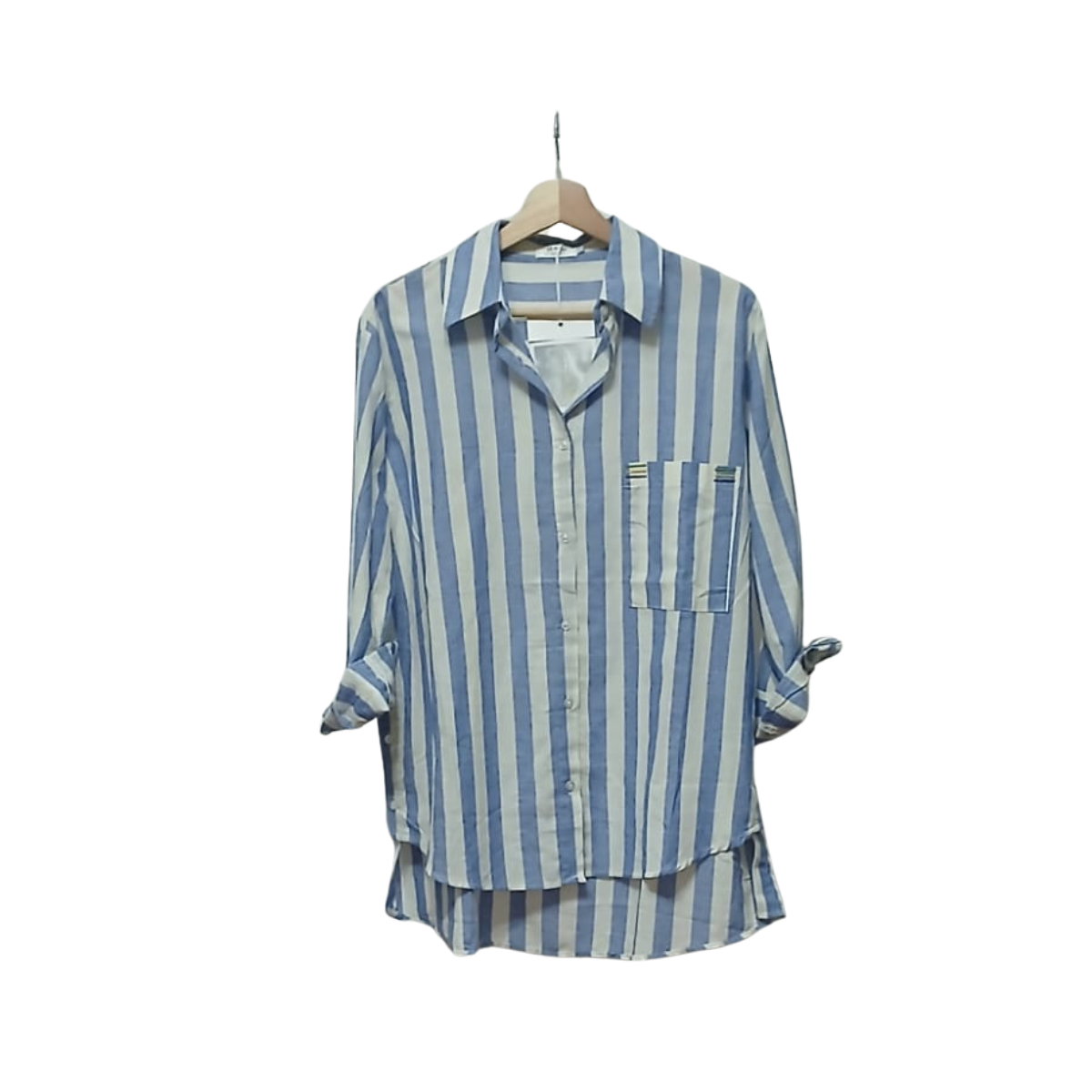 Camisa Oversize Celeste con Rayas Verticales